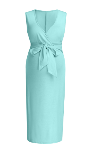 Maternity Sleeveless Dress with Cross Waist Design