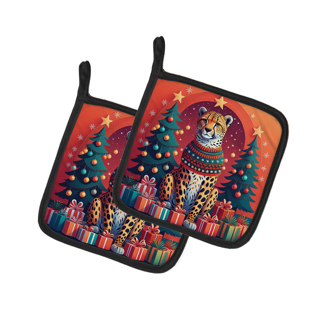 Cheetah Christmas Pair of Pot Holders