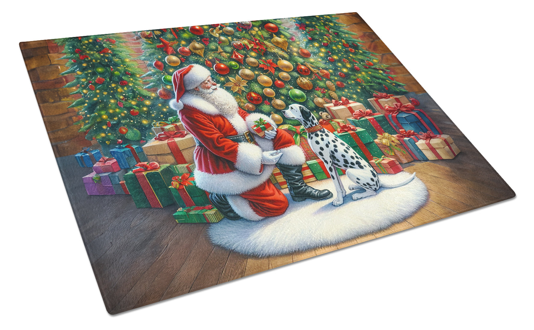 Dalmatian and Santa Claus Glass Cutting Board