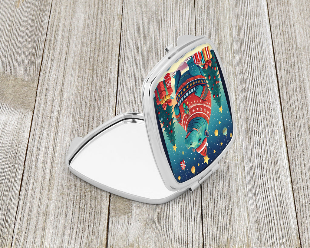 Hippopotamus Christmas Compact Mirror