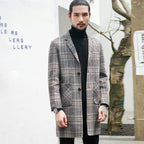 Reversible Men's Houndstooth Plaid Wool Coat
