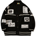Men's Oversized Knitted Cardigan with Letter Print