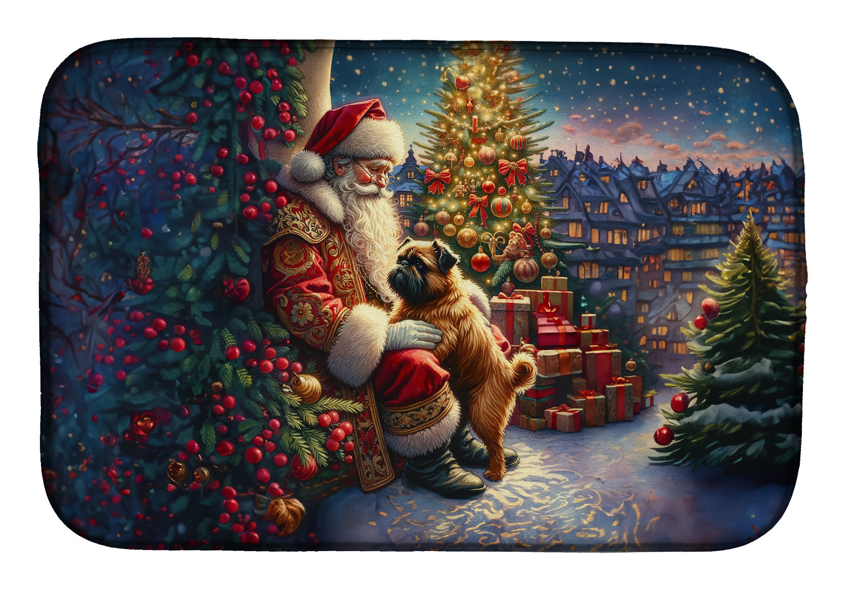 Brussels Griffon and Santa Claus Dish Drying Mat