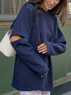 Hollowed Out Round Neck Knitted Women's Sweater