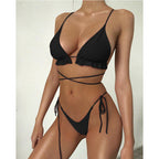 Ruffle Trim Lace-Up String Bikini Set