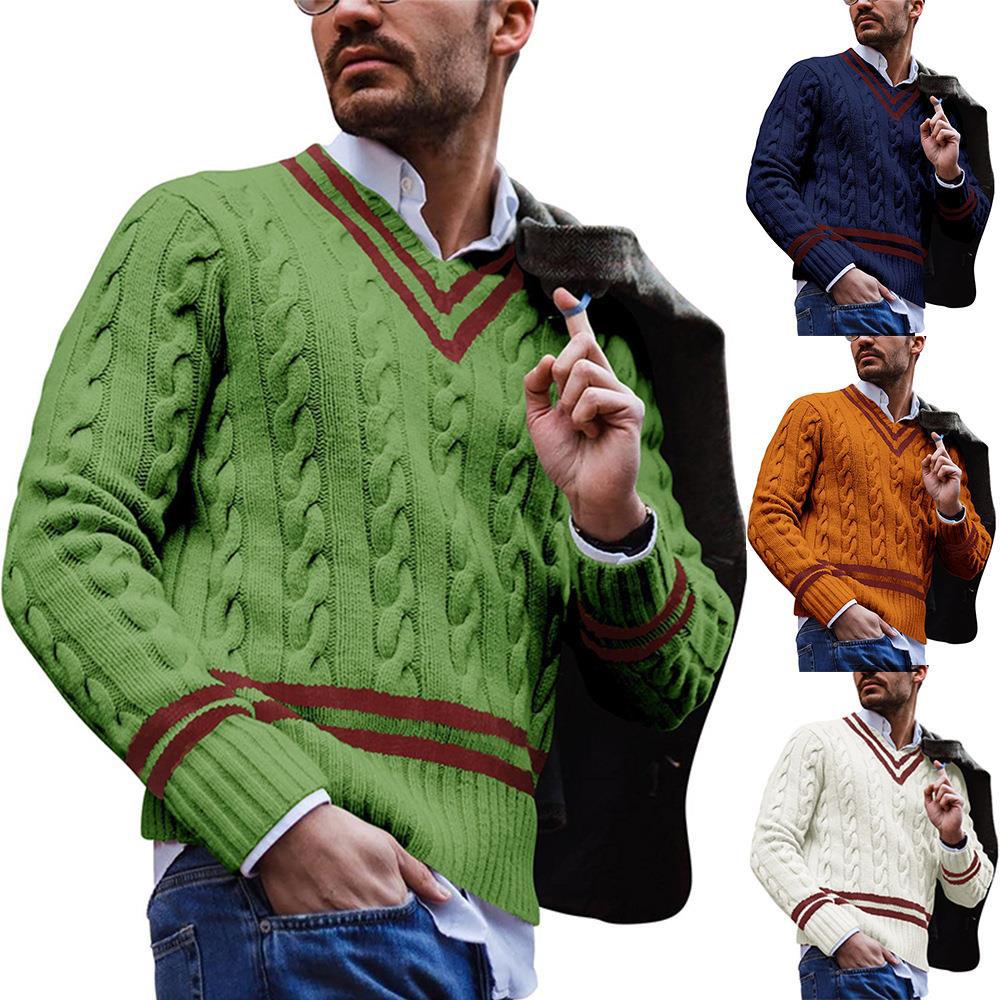 Men's Striped Color Block V-Neck Knitting Sweater