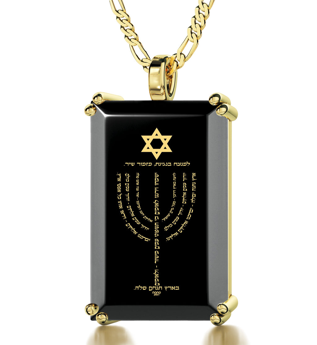 Men's Star of David Menorah Pendant Necklace on Onyx