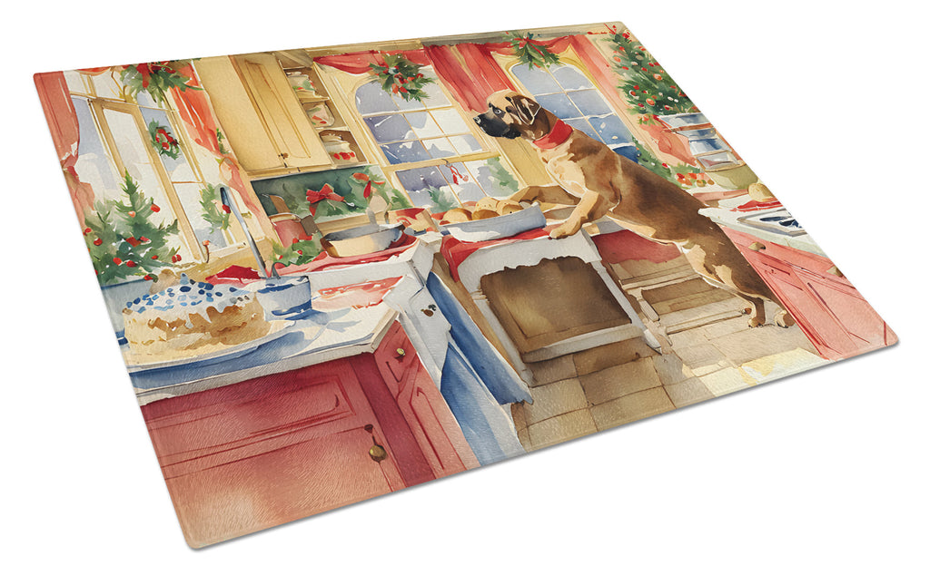 Mastiff Christmas Cookies Glass Cutting Board