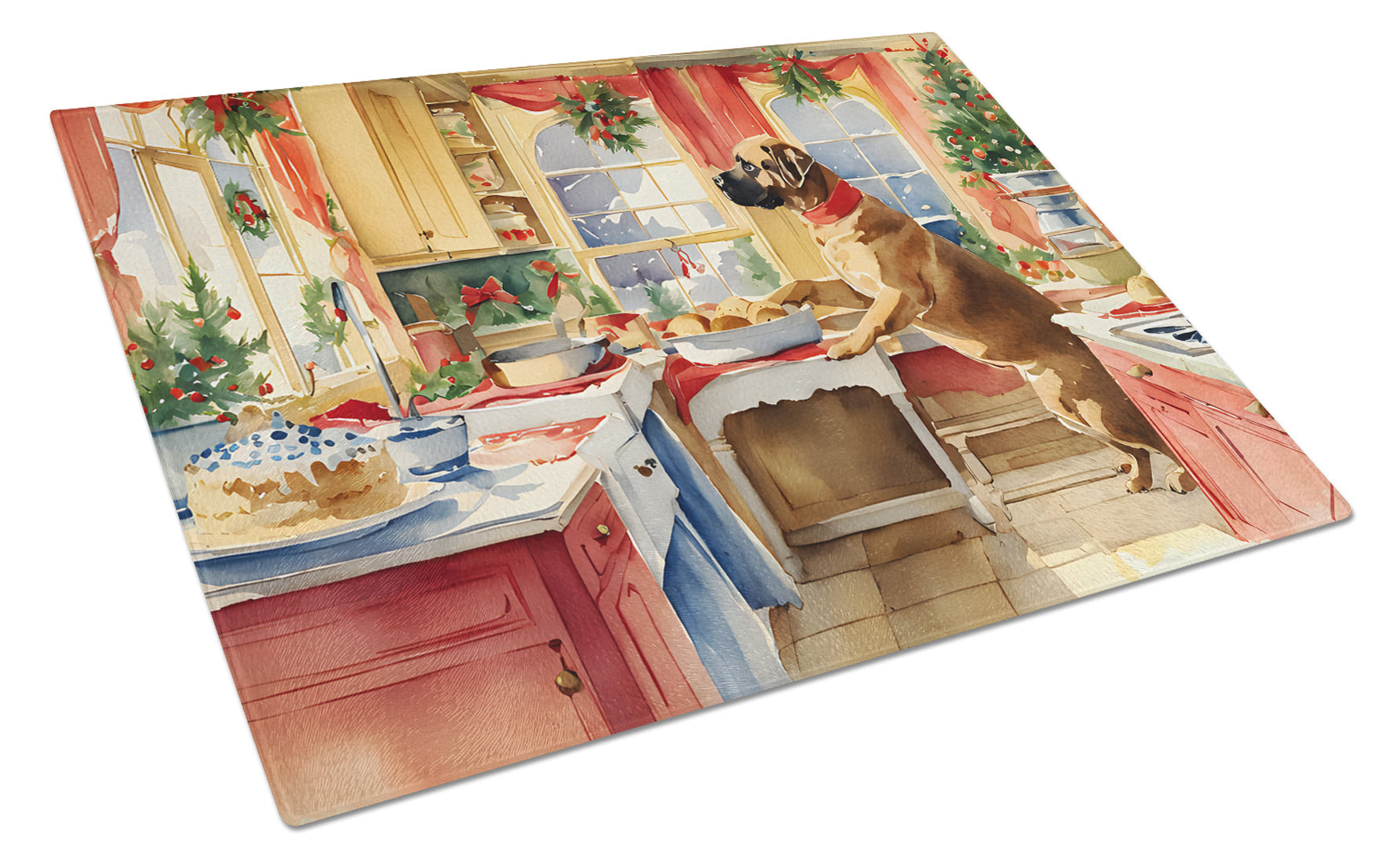 Mastiff Christmas Cookies Glass Cutting Board