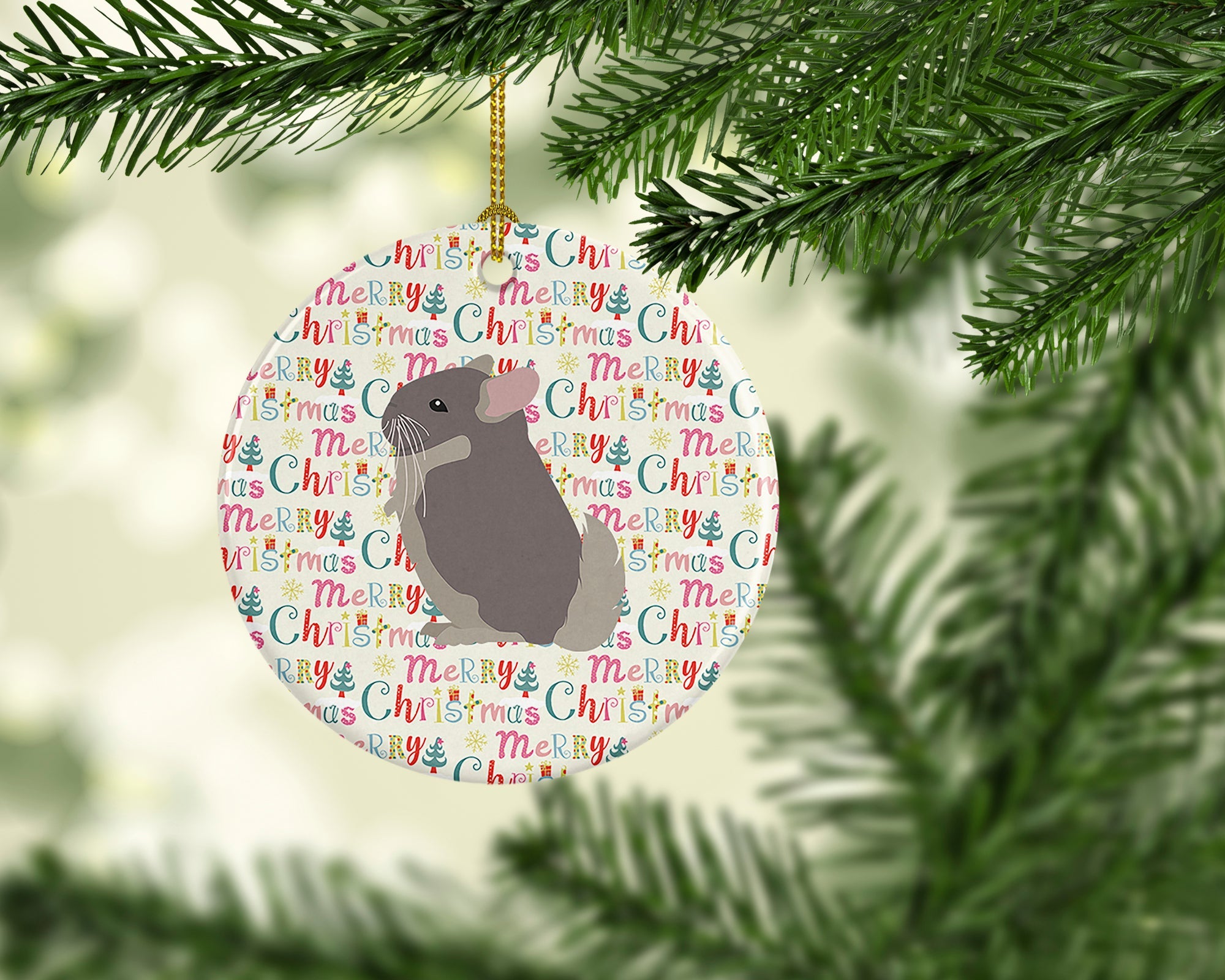 Beige Wellman Chinchilla Christmas Ceramic Ornament