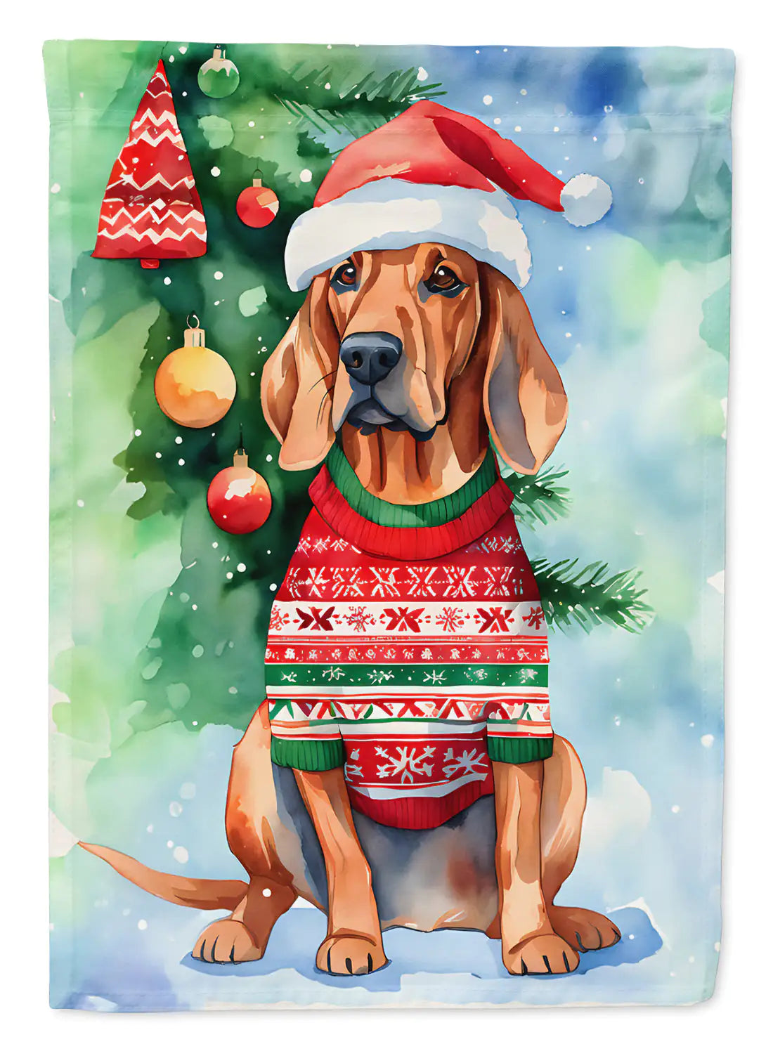 Redbone Coonhound Christmas House Flag