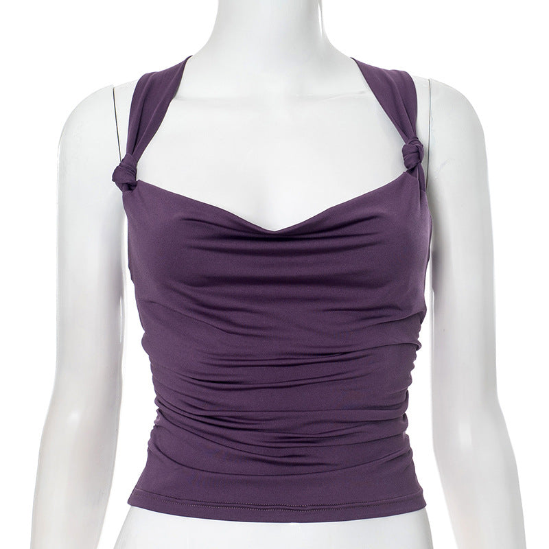 Pleated Cross Backless Crop Top