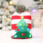 Knitted LED Hat with Christmas Tree and Snowman Design | Embroidered Cap