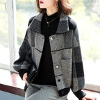 Checkered Woolen Short Coat for Women - 2024 Autumn