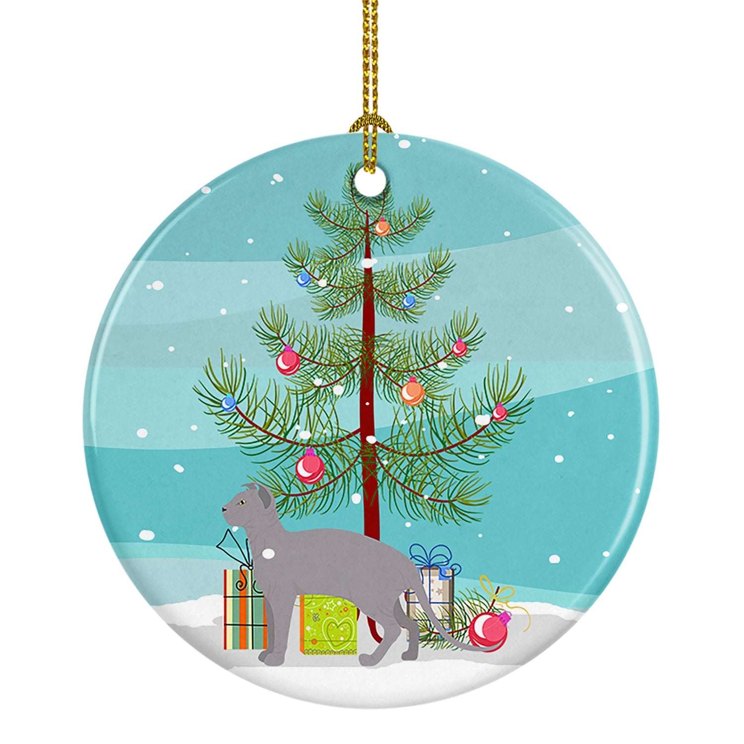 Ukrainian Levkoy Cat Christmas Ceramic Ornament