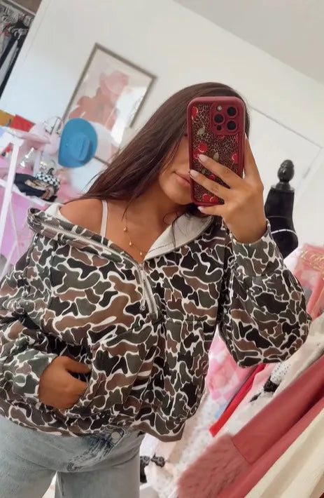 Camo Printed Sweater Coat