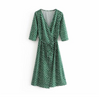 2020 Spring Summer Women's Floral Green Wrap Dress
