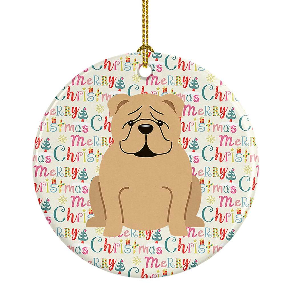 Merry Christmas English Bulldog Fawn Ceramic Ornament
