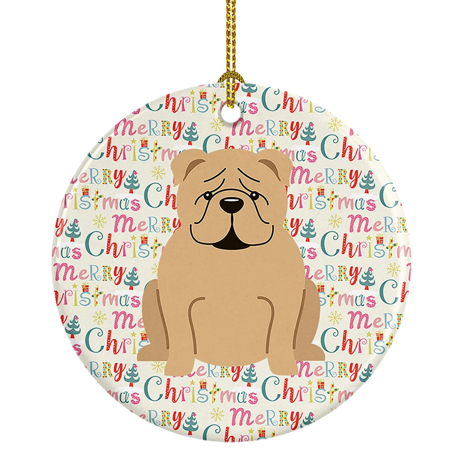 Merry Christmas English Bulldog Fawn Ceramic Ornament
