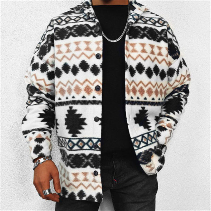 Casual Men's Long Sleeve Contrast Wool Coat