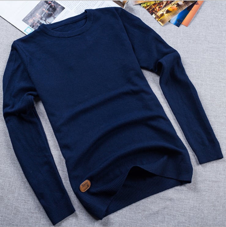 Solid Color Round Neck Sweater for Men