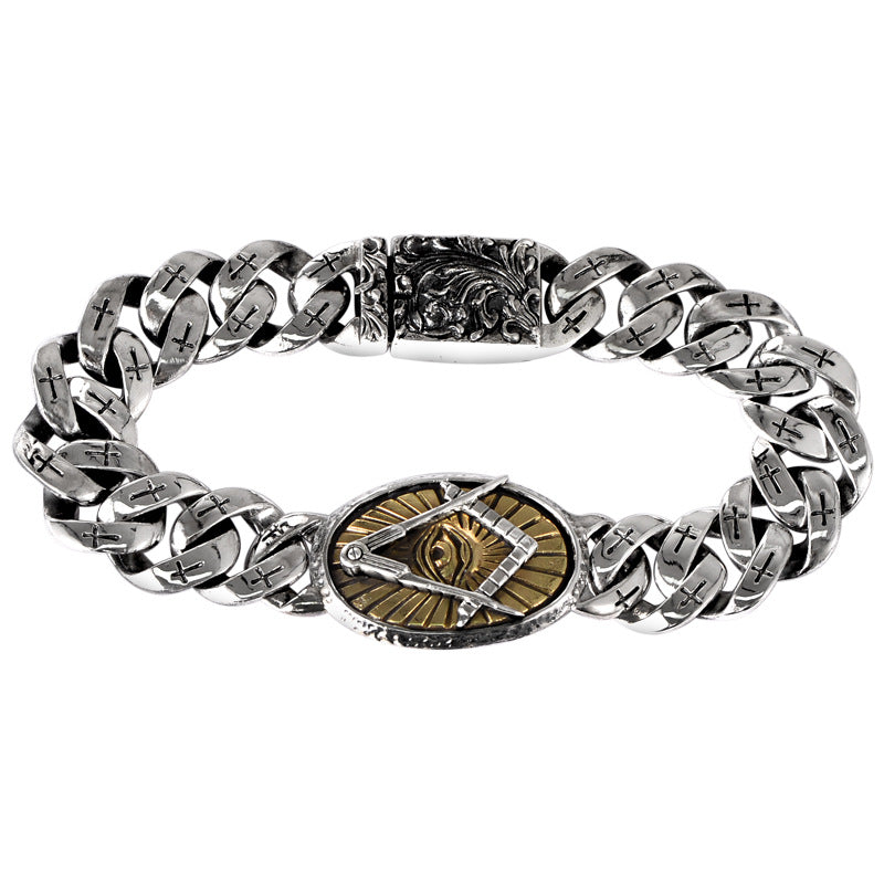 Men's Masonic All-Seeing Eye Cross-Link Bracelet