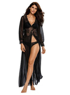 Sheer Lace Long Robe Lingerie Set