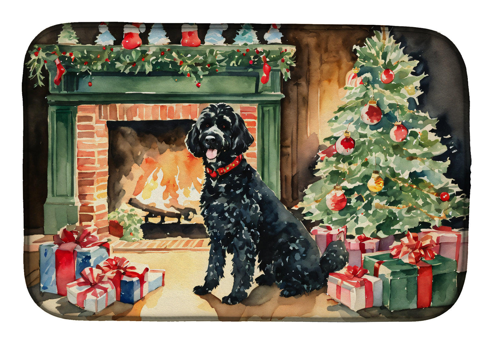 Portuguese Water Dog Cozy Christmas Dish Drying Mat
