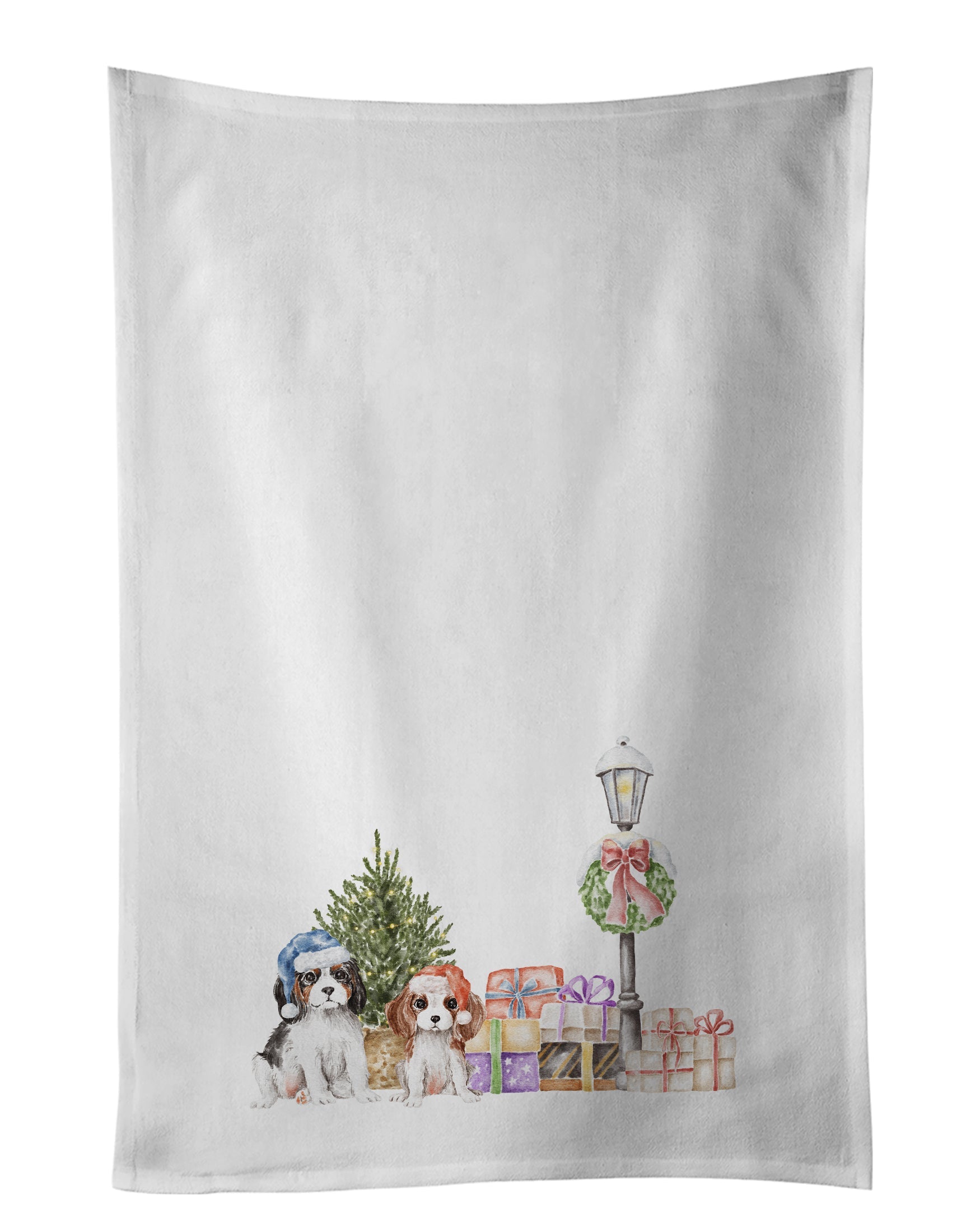 Cavalier King Charles Spaniel Puppy Duo with Christmas Wonderland Kitchen Towel Set of 2