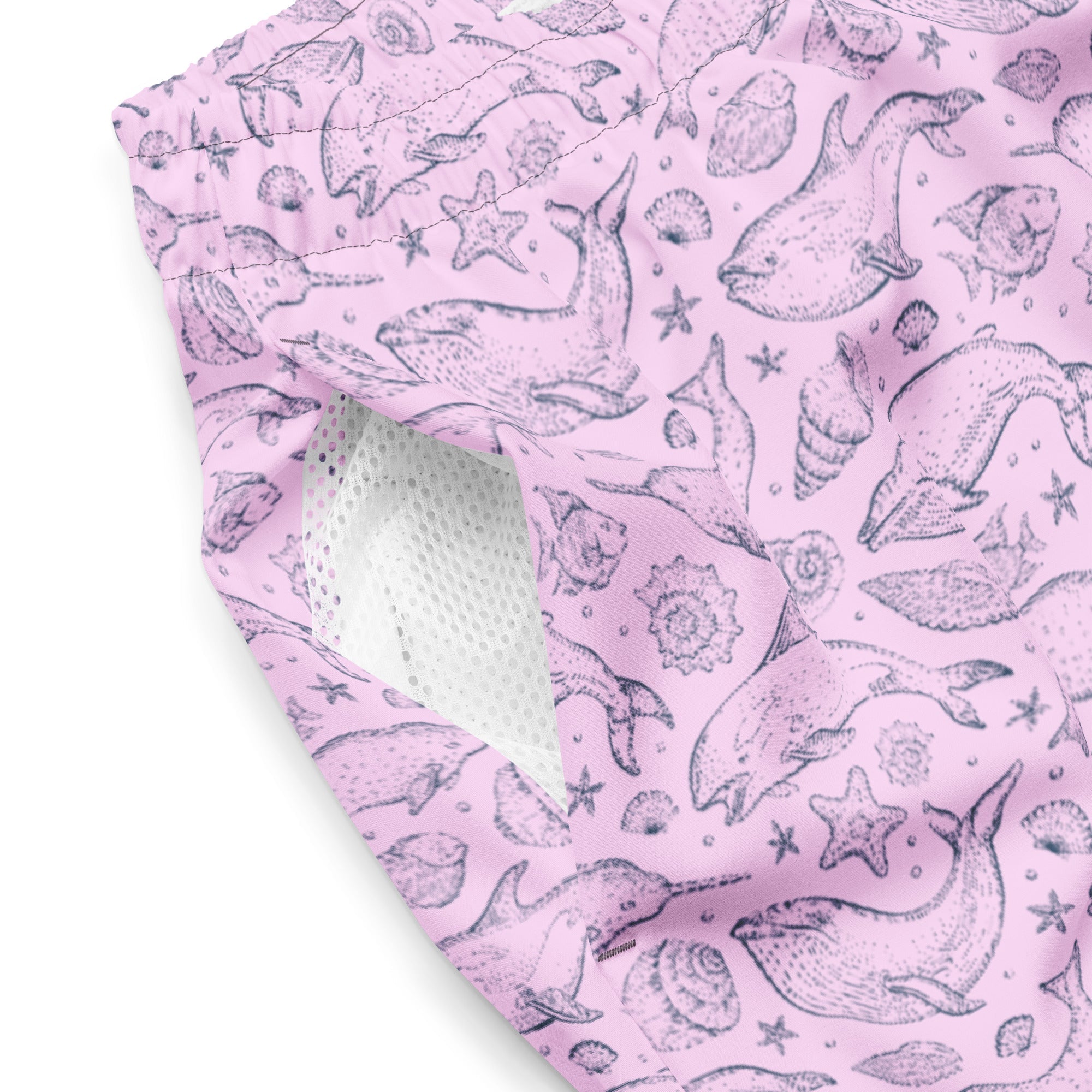 Men's Pink Whale Print Swim Trunks