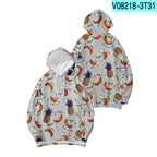 Floral Fruit Print Hooded Sweatshirt with Long Sleeves | Streetwear
