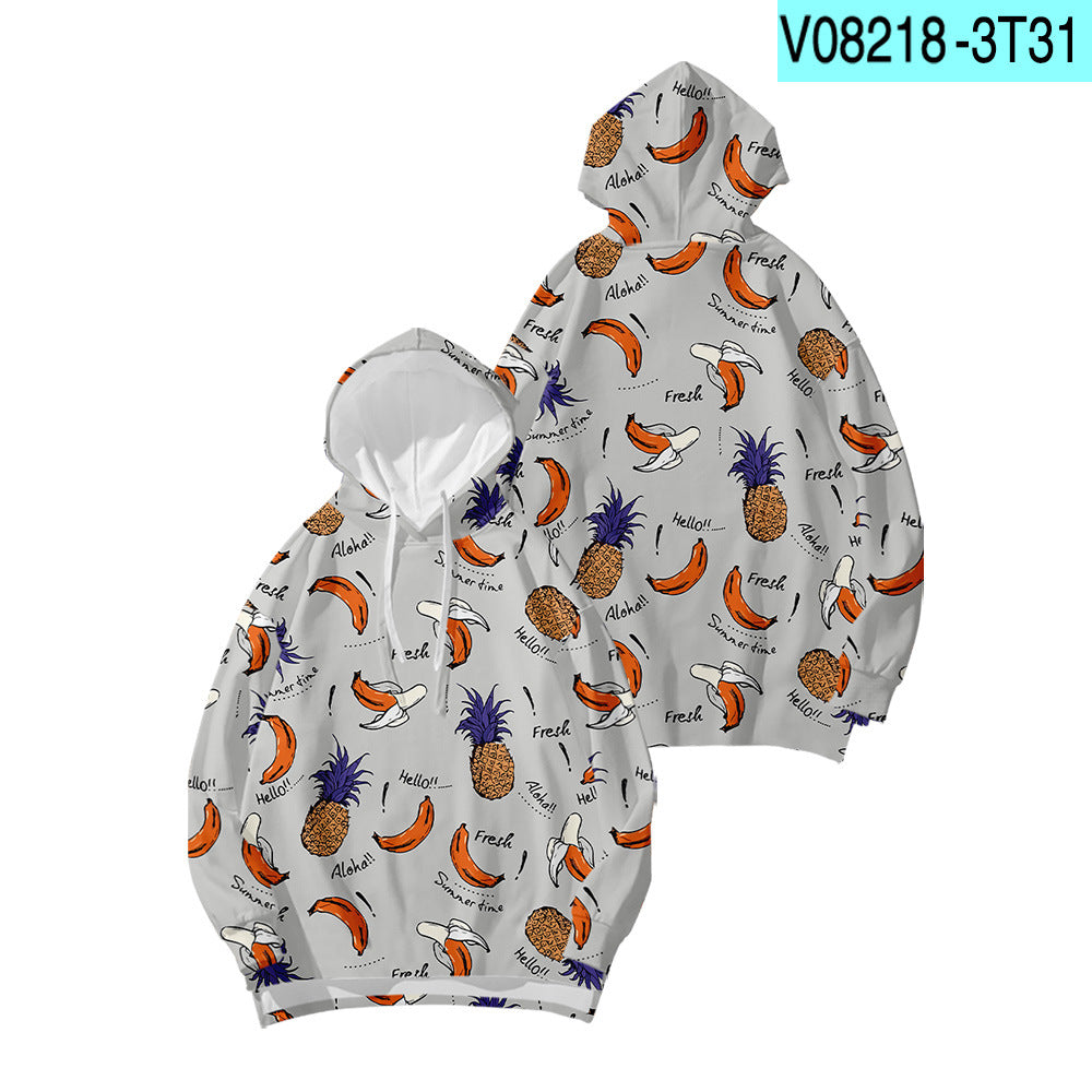 Floral Fruit Print Hooded Sweatshirt with Long Sleeves | Streetwear