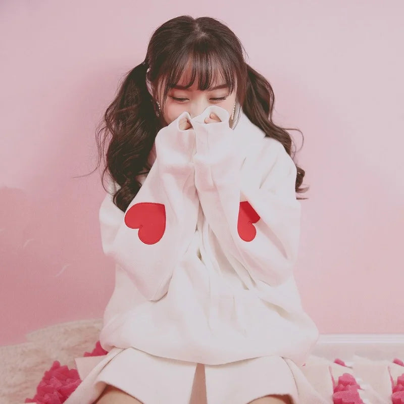 Kawaii Fleece Hooded Pullover with Big Pocket, Pink | Streetwear