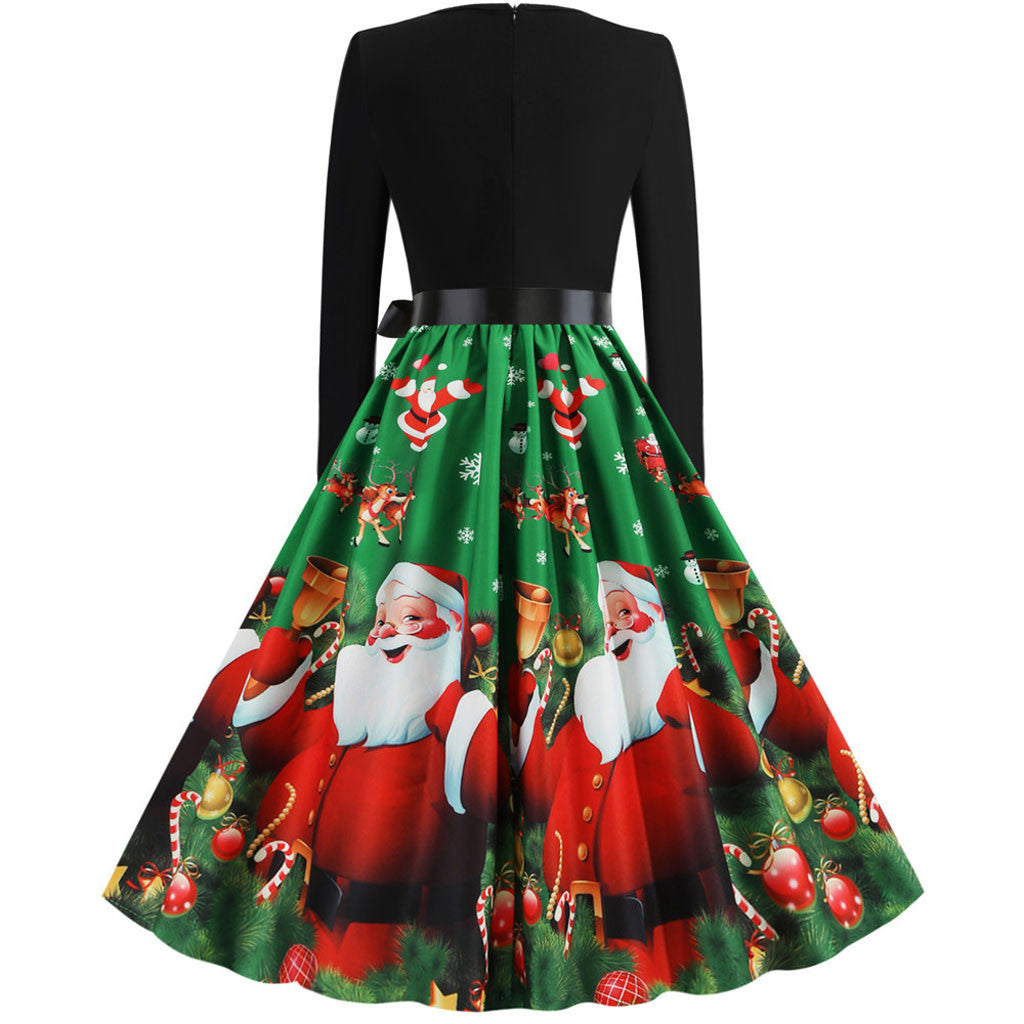 Christmas Rock Long Sleeve Floral Print Dress