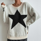 Star Print Long Sleeve Women's Sweater with Round Neck