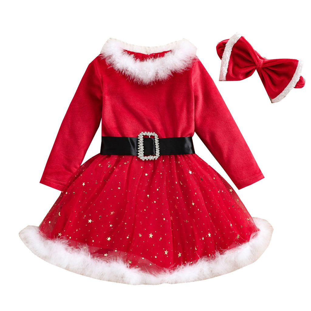 Christmas Dress and Headband Set for Girls