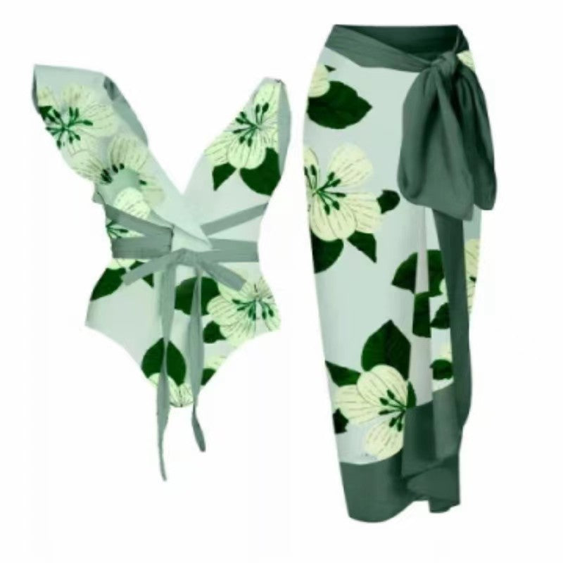 Bohemian Women's Swimsuit Set with Printed Long Pants