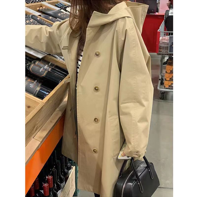 Mid-length Hooded Trench Coat for Women