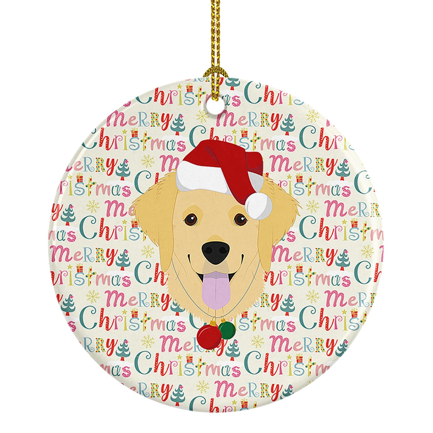 Golden Retriever Merry Christmas Ceramic Ornament