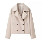 Casual Lapel Double Breasted Woolen Coat Top