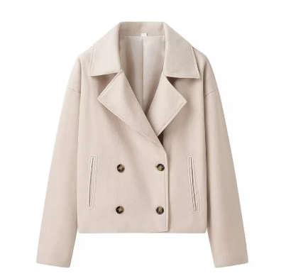 Casual Lapel Double Breasted Woolen Coat Top