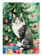 Norwegian Forest Cat By the Christmas Tree House Flag