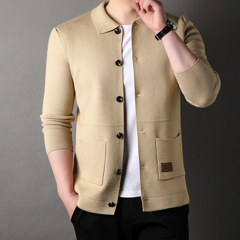 Men's Knitted Cardigan with Turn-down Collar Sweater