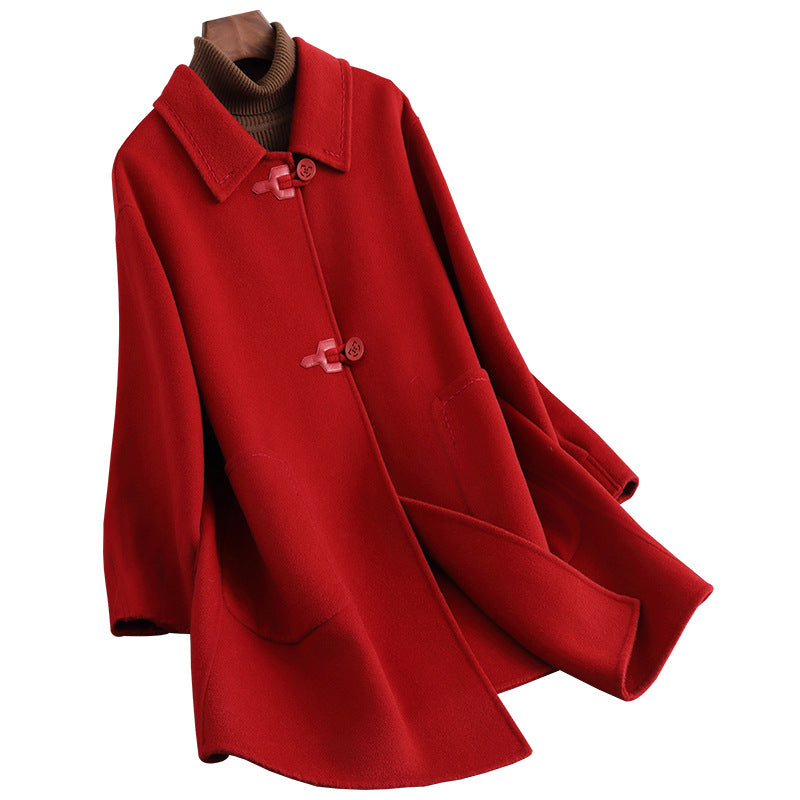 Women's Loose Fit Medium Length Cashmere Lapel Coat