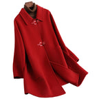 Women's Loose Fit Medium Length Cashmere Lapel Coat