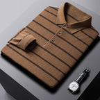 Men's Long-Sleeved Striped Polo Sweater for Autumn/Winter