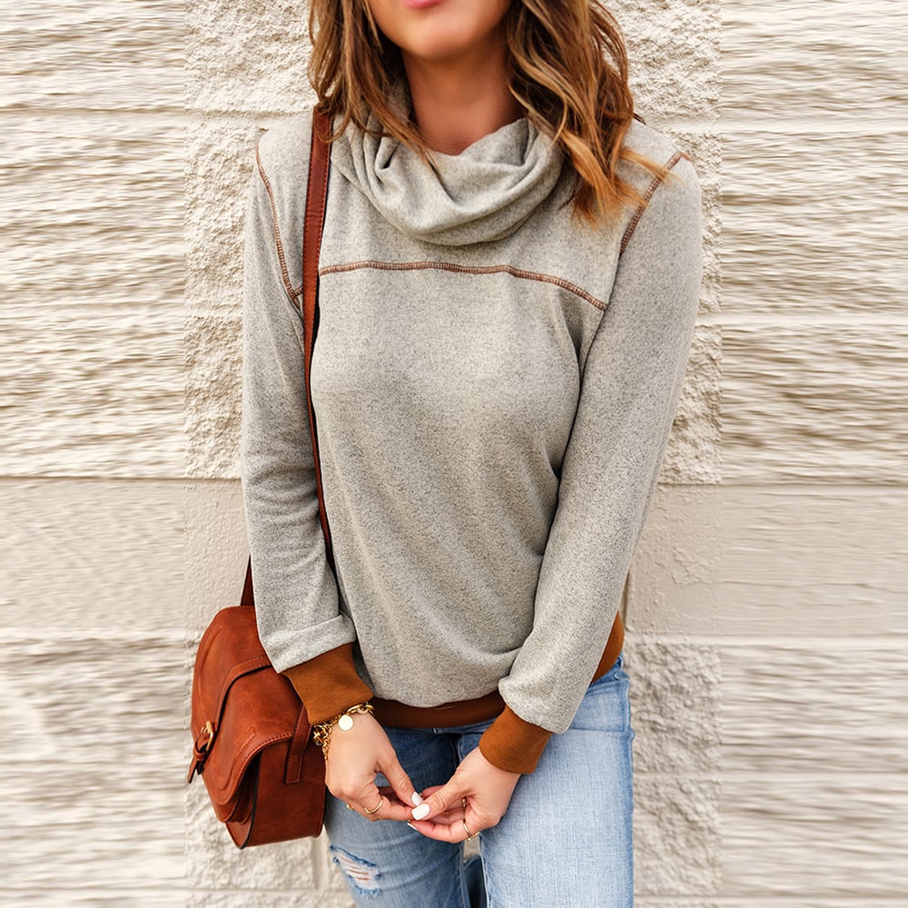 Contrasting Color Pullover Sweatshirt with Topstitching | Streetwear