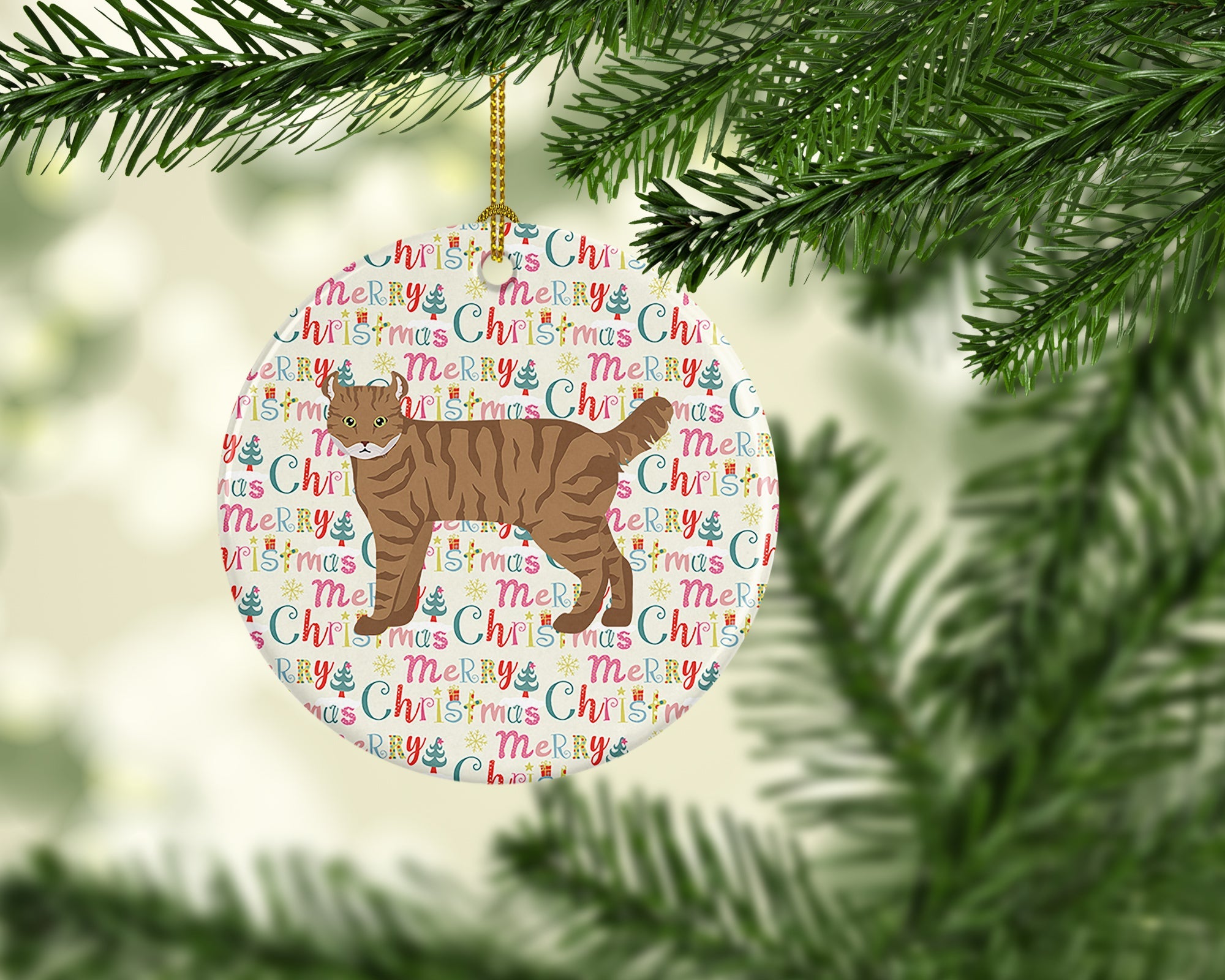 Highlander Lynx #3 Cat Christmas Ceramic Ornament