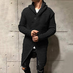Hooded Long Knit Cardigan in Solid Color Sweater