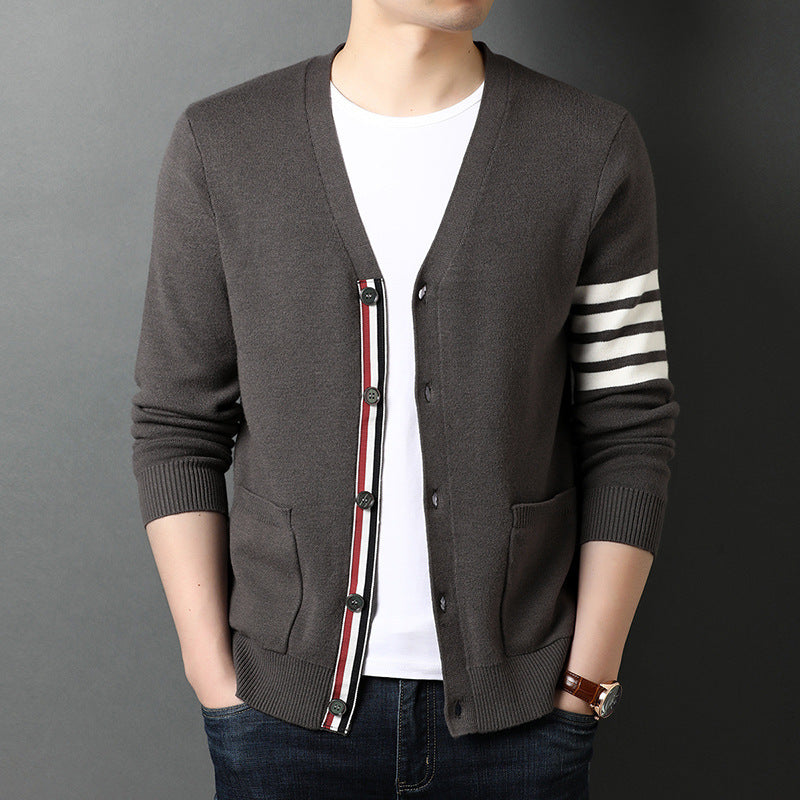 Mid-Green Slim Fit Cardigan Sweater Coat